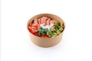 Poke with shrimp Traditional hawaiian cuisine. Tasty polynesian dish. isolated on white background. fast food healthy eating.