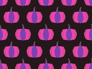 Seamless pattern with violet and pink pumpkins. Autumn season background for wrapping paper, banners and advertising materials. Halloween and Thanksgiving day design. Vector illustration