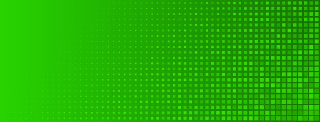 Abstract halftone background made of small square dots of different sizes in green colors