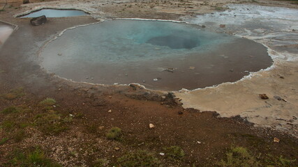 Lanscape in Haukadalur geothermal area at Strokkur Geysir on Iceland, Europe
