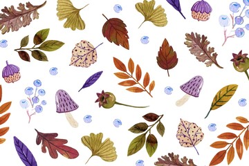 watercolor autumn leaves background vector design illustration