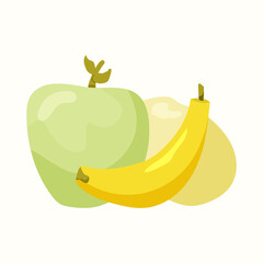 Ripe fruits. Apple, banana, mango. Vector illustration in flat style