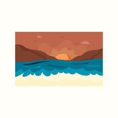 Evening. Sunset. Vector illustration in flat style