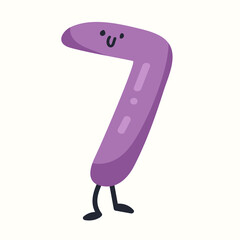 Number 7 in cartoon style. Vector illustration in flat style