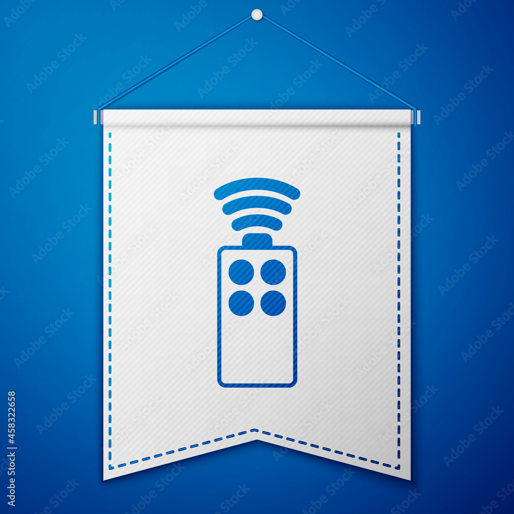 Poster blue remote control for the camera icon isolated on blue background. an auxiliary device that allows