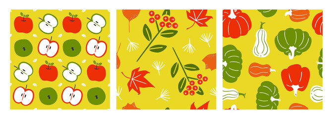 This is a autumn season,Fall,Maple leaf ,Squash,gourd,Apple,Seamless pattern,Thanksgiving and Halloween Elements.