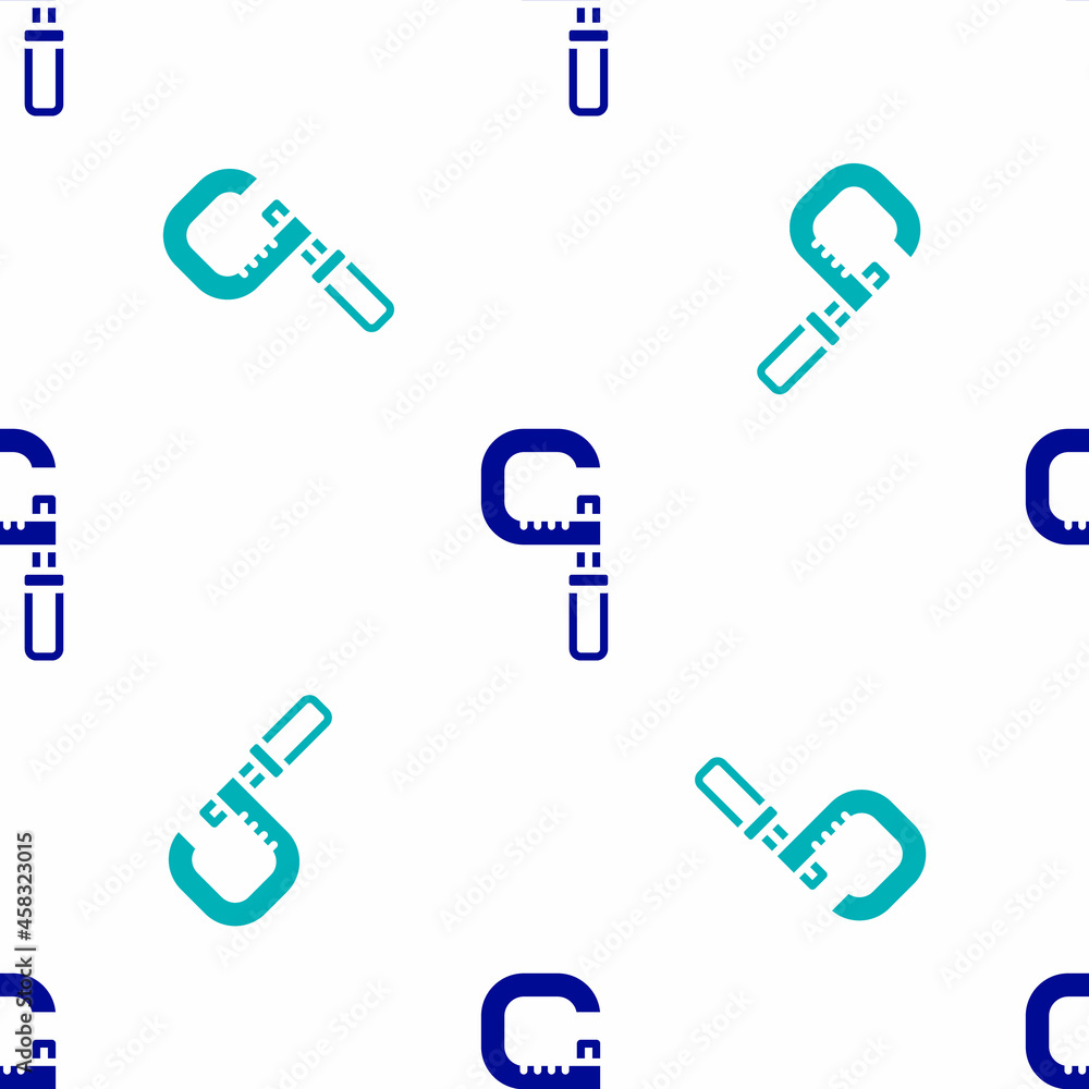 Poster blue micrometer icon isolated seamless pattern on white background. measuring engineer tool. univers