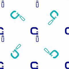 Blue Micrometer icon isolated seamless pattern on white background. Measuring engineer tool. Universal device designed to measure linear dimensions. Vector