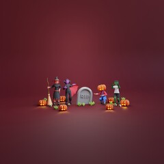 halloween background template with 3d render character