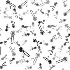 Black Meteorology thermometer measuring icon isolated seamless pattern on white background. Thermometer equipment showing hot or cold weather. Vector