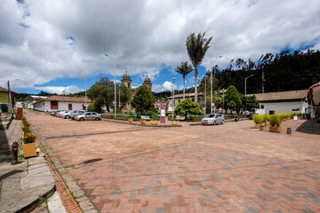 Nemocon, Cundinamarca, Colombia. July 2, 2021: Nemocon main park and with clouds.