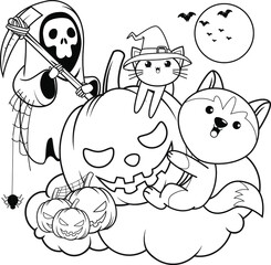 Halloween coloring book with cute husky