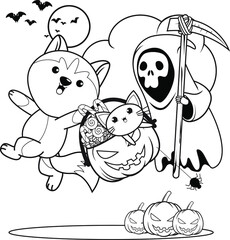 Halloween coloring book with cute husky