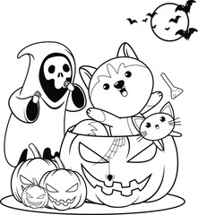 Halloween coloring book with cute husky