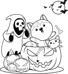 Fotobehang Halloween coloring book with cute husky © inosken