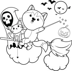 Halloween coloring book with cute husky