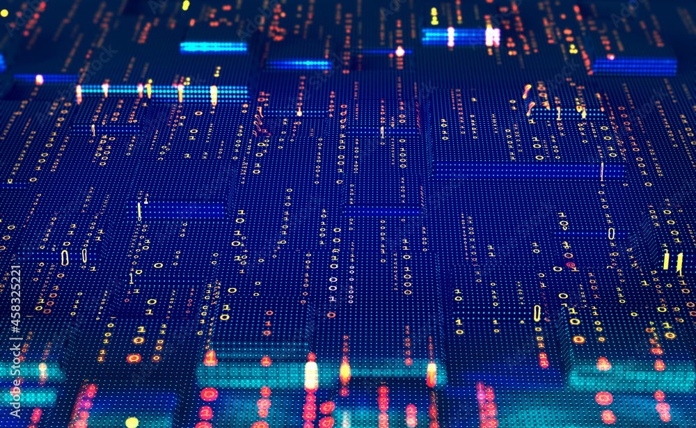 Leinwandbilder Big data stream. Binary code. Machine learning, artificial intelligence, AI, deep learning blockchain neural network 3D illustration