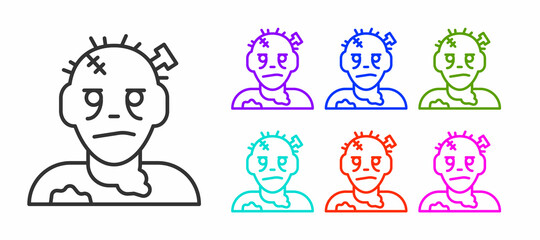 Black line Zombie mask icon isolated on white background. Happy Halloween party. Set icons colorful. Vector