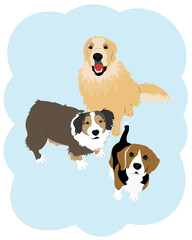 A fun and cute illustration of a group of dogs