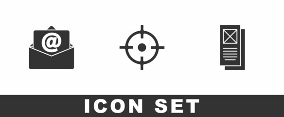 Set Mail and e-mail, Target sport and Browser window icon. Vector