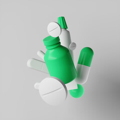 abstract composition of medicines. - 3d rendering