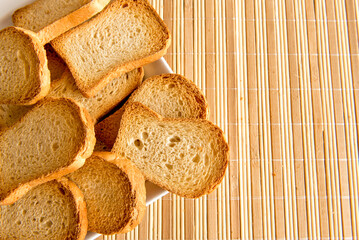 Toasted bread on breakfast table.