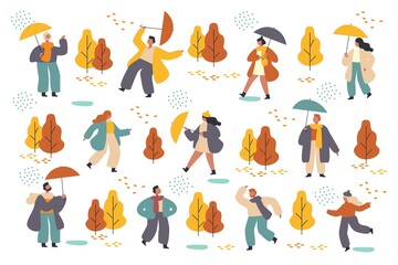 people autumn park collection vector design illustration