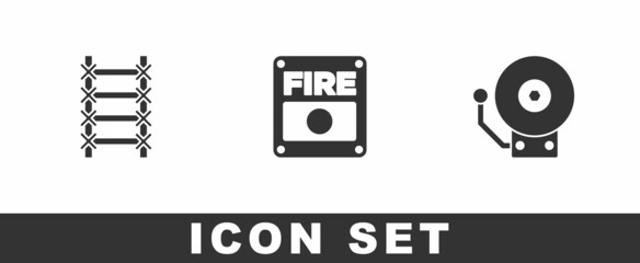 Set Fire escape, alarm system and Ringing bell icon. Vector