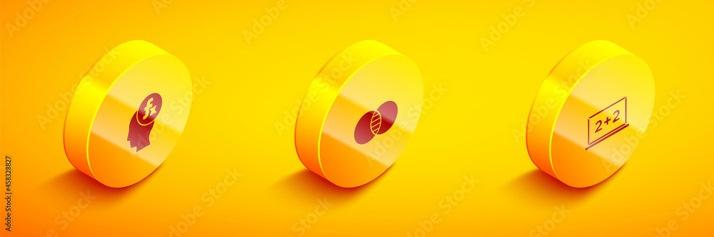 Poster set isometric function mathematical symbol, mathematics sets a and b and chalkboard icon. vector