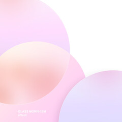 Modern background with glass morphism vector effect. Transparent glass card design. Glassmorphism trend style. Abstract banner with colored, white circles with blur and shadows. Vector illustration