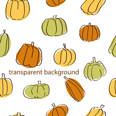 Vector seamless autumn pattern with abstract pumpkins on transparent background nice Halloween or Thanksgiving decoration