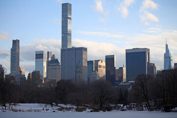 The billionaire row with skyscrapers below the frozen Central Park