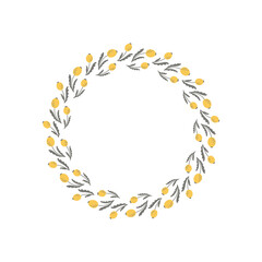 Fototapeta premium Vector wreath of plant branches. Round frame with place for text isolated on white background