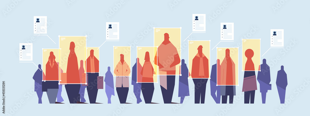 Aufkleber detection and identification of people facial recognition system ai analyze big data concept