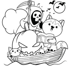 Halloween coloring book with cute husky