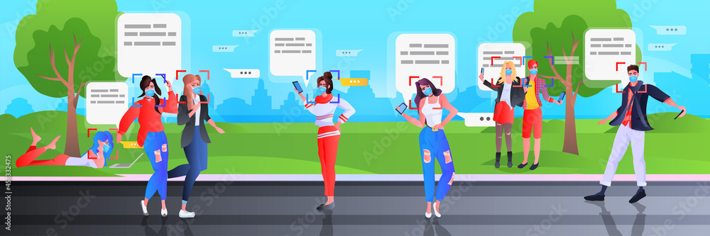 Poster detection and identification people in masks using mobile chatting app in park facial recognition sy