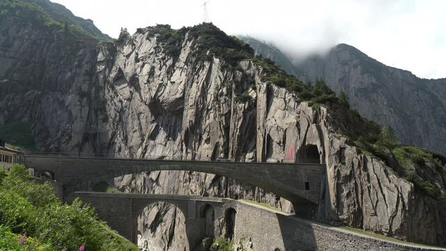 Devil's Bridge. Schollenen Gorge, upper Reuss, canton of Uri between Goschenen and Andermatt. Switzerland.