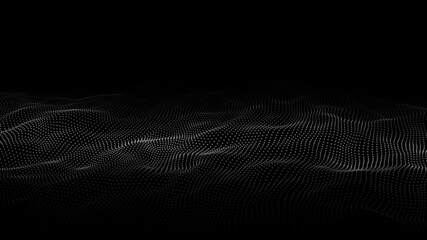 Futuristic digital wave. Dark cyberspace. Abstract vector wave with dots. White moving particles on background.