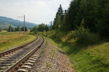 Railroad in the Carpathian mountains.