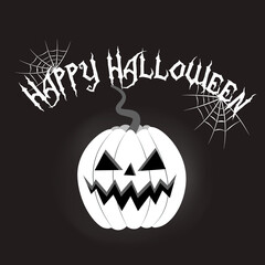 Happy Halloween text banner with pumpkin. Vector illustration.