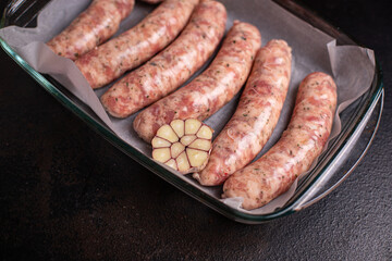 raw sausages meatless soy wheat vegetable snack protein seitan vegetarian or vegan snack on the table healthy meal ingredient top view copy space food background rustic