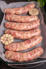 raw sausages meatless soy wheat vegetable snack protein seitan vegetarian or vegan snack on the table healthy meal ingredient top view copy space food background rustic