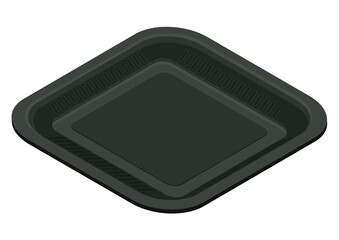 Black square plastic food container, isometric view. 3D rendering. Vector illustration.