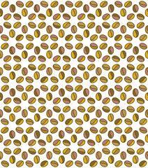 Coffee bean geometric seamless pattern. Beige green color palette. White background. Vector