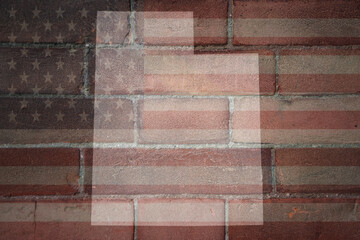 map of utah state on a painted flag of united states of america on a brick wall