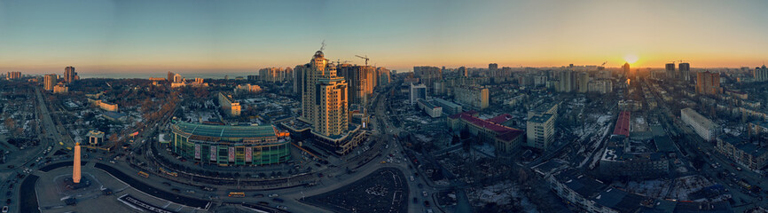 Obraz premium Air panorama with winter sunset on Genoese street in Odessa Ukraine.