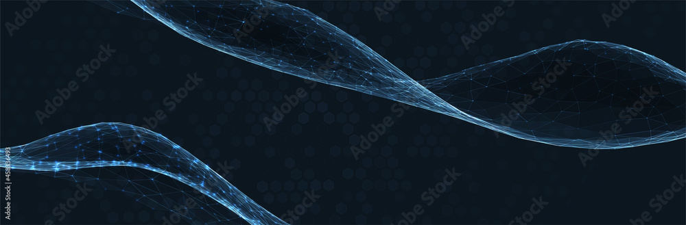 Poster abstract blue background. dark low poly triangle pattern. virtual computer landscape. technology sty