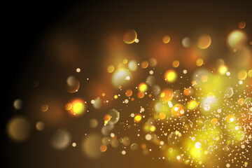 Golden particles. Glowing yellow bokeh circles abstract gold luxury background.