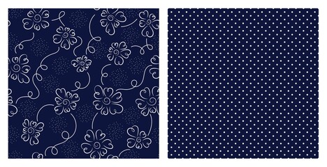 Set of floral seamless pattern and polka dot pattern. © OA_Creation