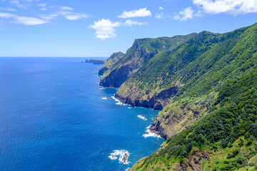 Fototapeta na wymiar Coastline view in Madeira. Mountains near Atlantic ocean